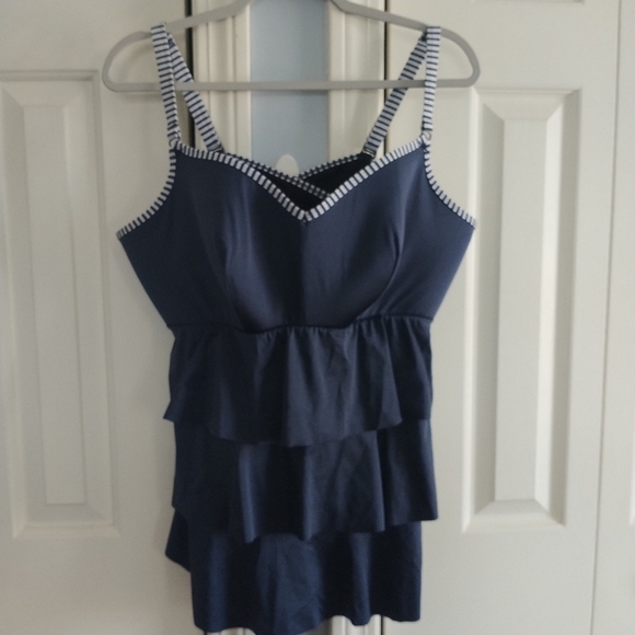 CACIQUE Navy Ruffle Tiered Tankini Top Swim 18 - Picture 4 of 8